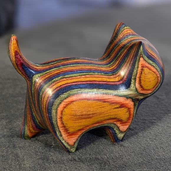 Wooden hand carved kitty cat feline figurine statue in multi-color - Picture 2 of 12